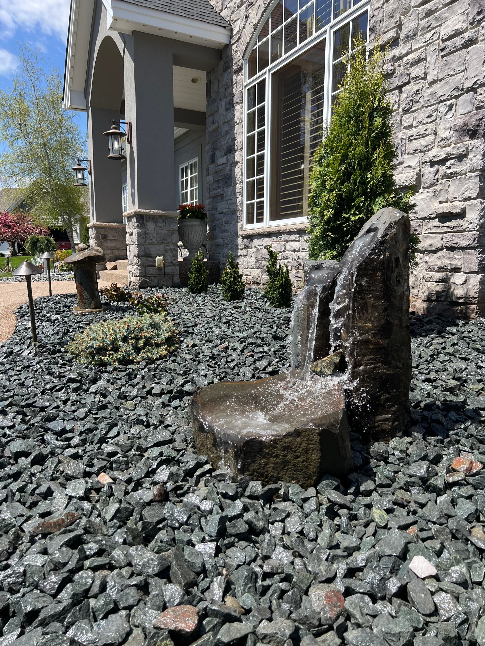 Front Yard Overhaul with Custom Fountain Feature and New Landscaping image