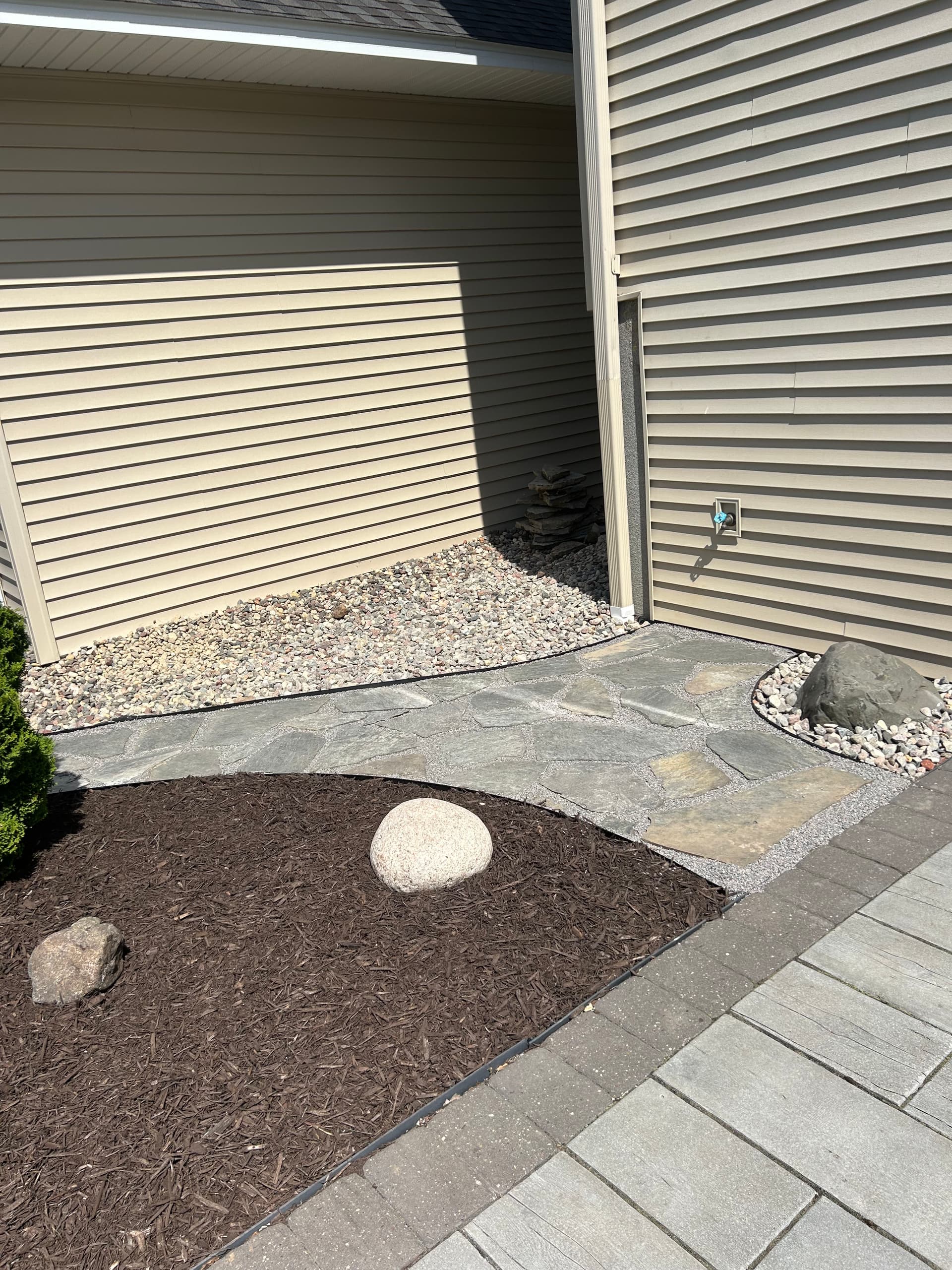Gallery photos for Granite Flagstone Walkway and Landscaping Refresh with Dark Mulch: Image #3