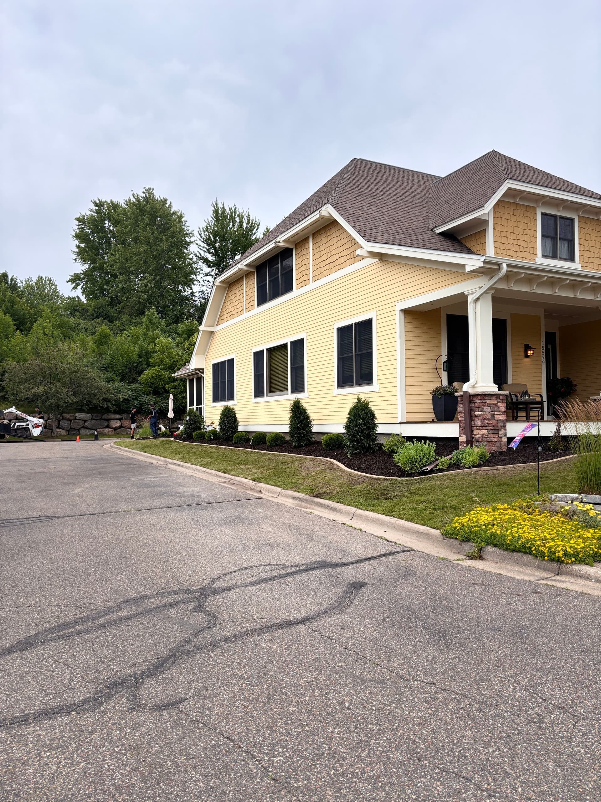 Gallery photos for New Homeowner Front Yard Overhaul with Arborvitaes and Concrete Edging: Image #1